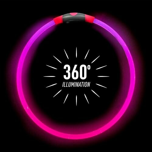 Pink glowing necklace with 360-degree illumination.