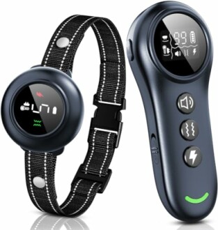 Dog training collar and remote with digital display.