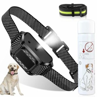 Dog training collar with spray and a dog illustration