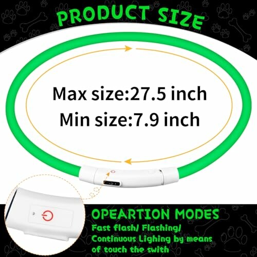 LED dog collar size and operation modes.